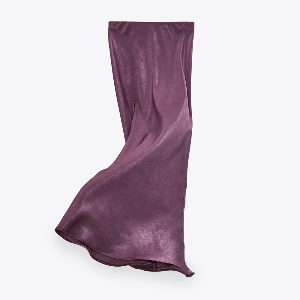 Zara Dark Purple Satin Finish Midi Skirt